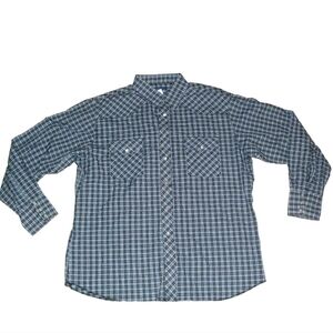 Wrangler 90s Vintage Mens Pearl Buttons Blue Plaid Long Sleeve Shirt sz. XL New